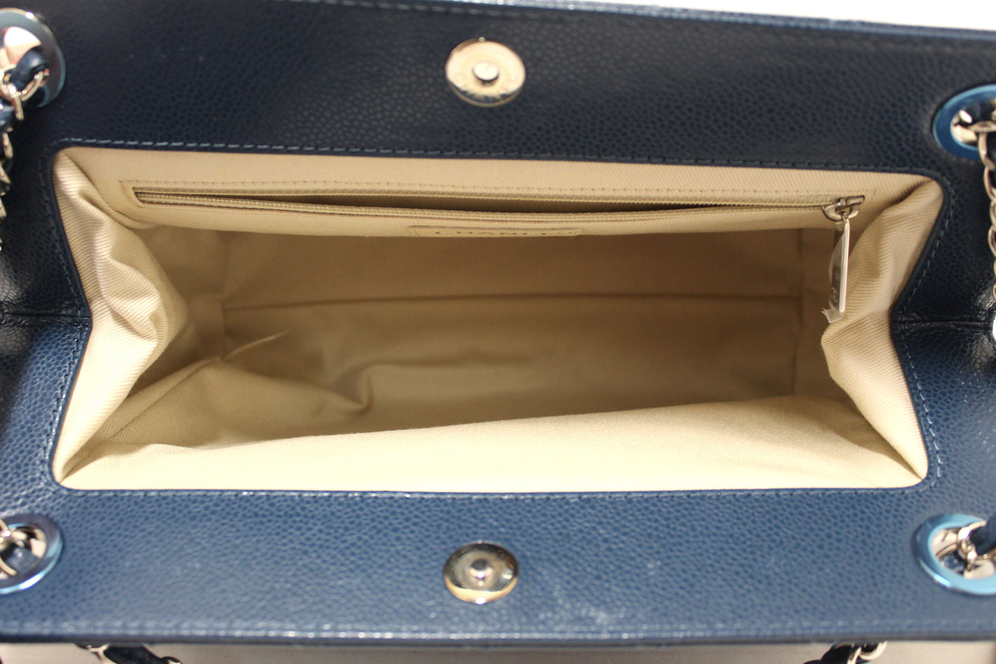 Chanel Quilted Blue Caviar Leather Shopper Shoulder Tote Bag