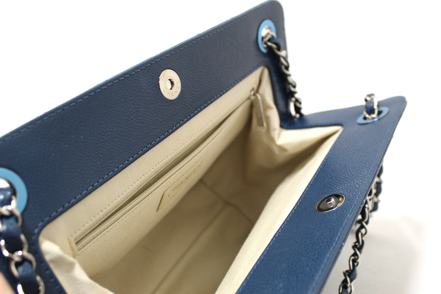 Chanel Quilted Blue Caviar Leather Shopper Shoulder Tote Bag