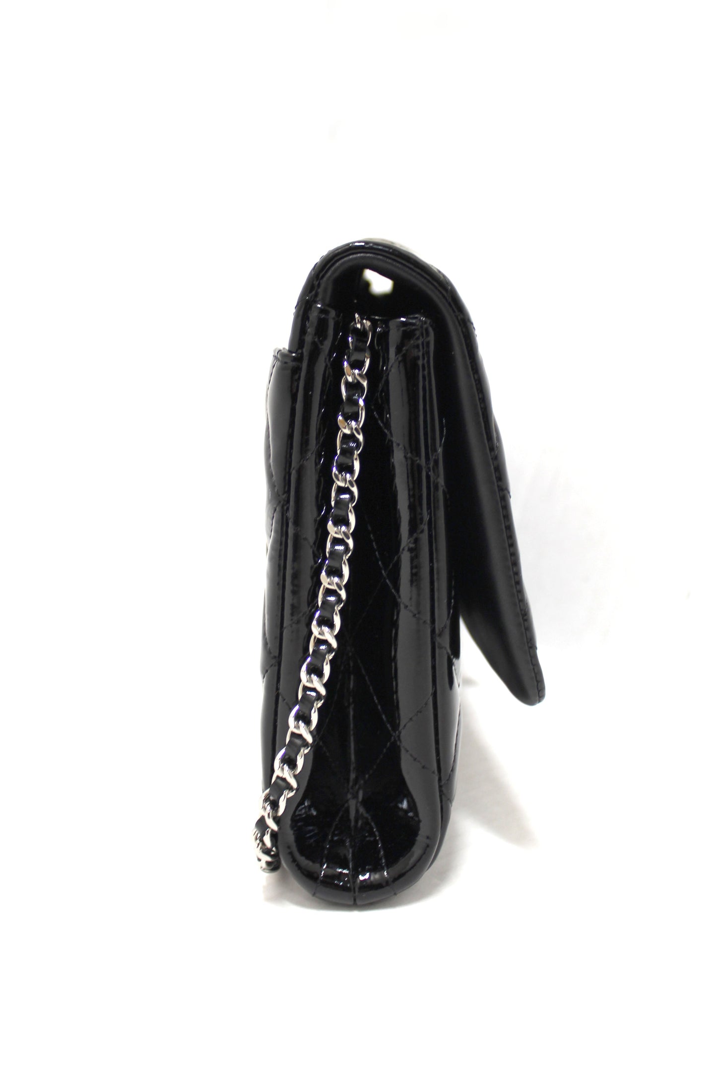 Chanel Classic Quilted Black Patent Leather Flap Shoulder Clutch Bag
