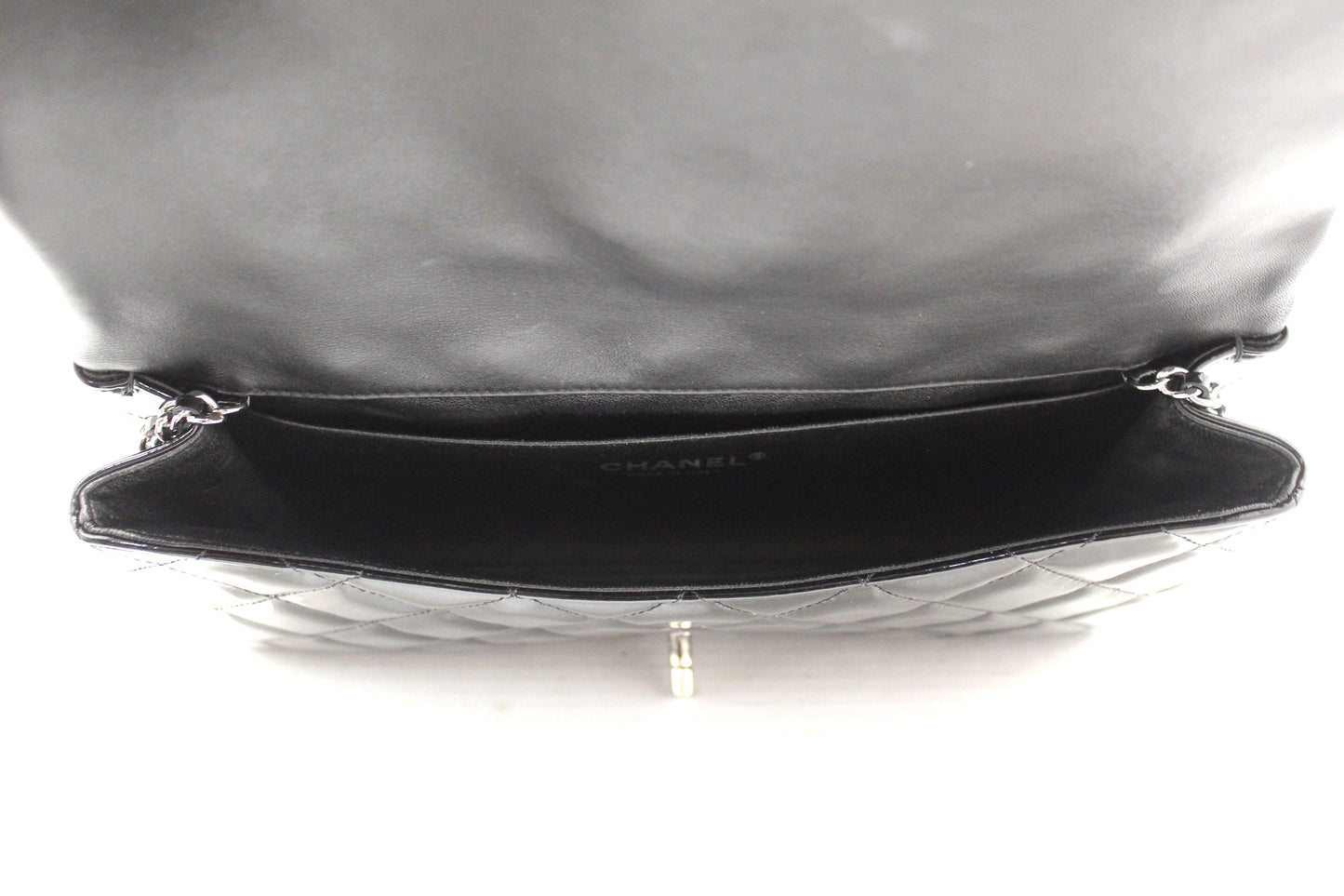 Chanel Classic Quilted Black Patent Leather Flap Shoulder Clutch Bag