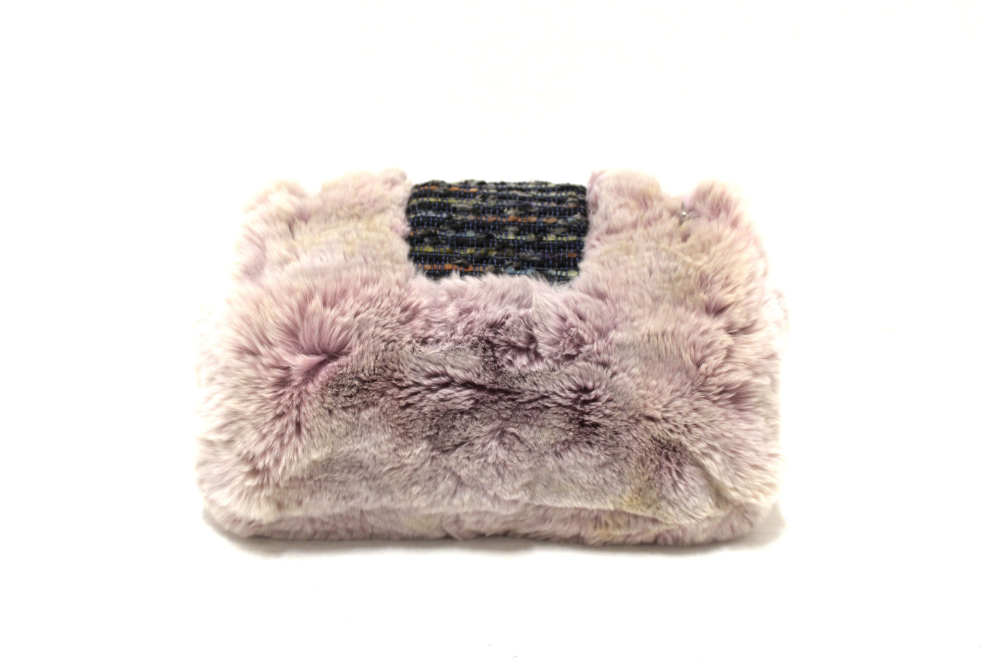 Vintage Chanel Lilac Purple Fur Blue Tweed Flap Chain Shoulder Bag