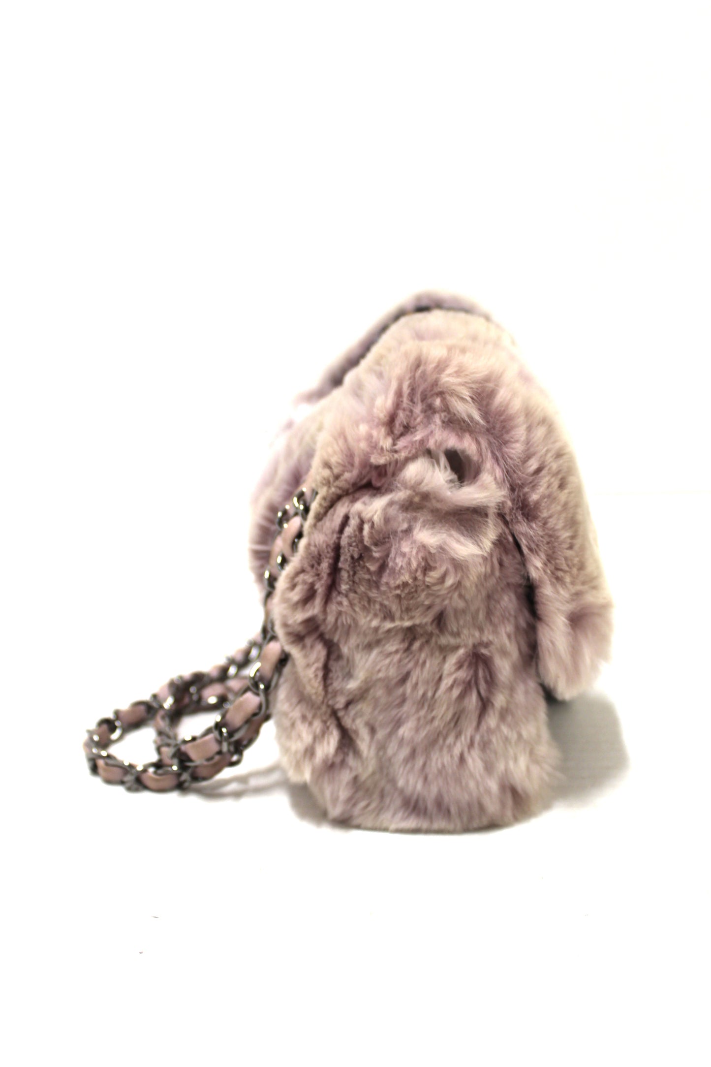 Vintage Chanel Lilac Purple Fur Blue Tweed Flap Chain Shoulder Bag