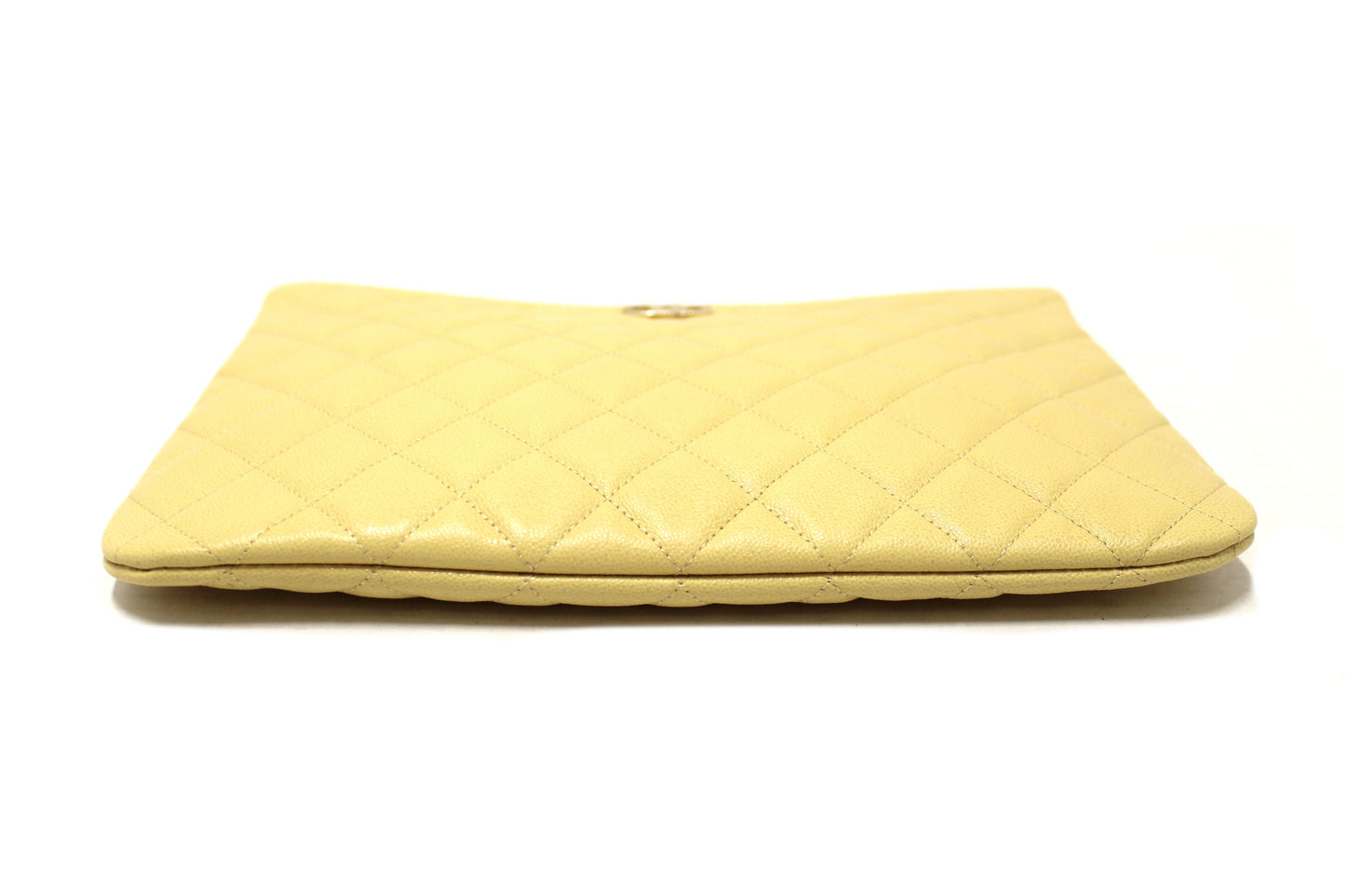 New Chanel Yellow Caviar Leather Classic Zipped O Case Pouch Clutch Bag