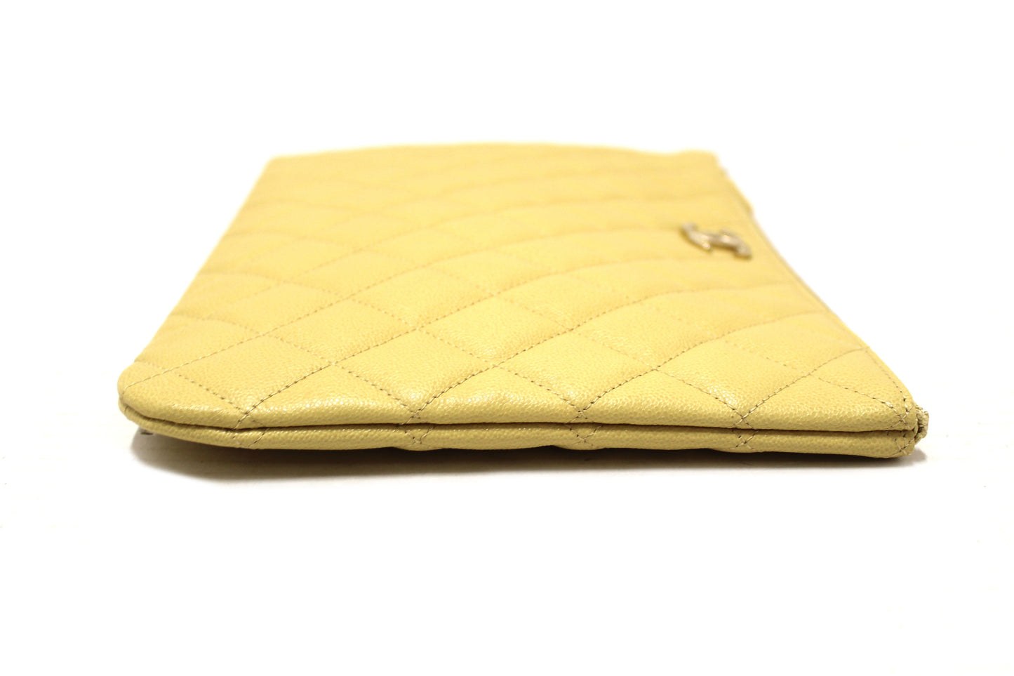 New Chanel Yellow Caviar Leather Classic Zipped O Case Pouch Clutch Bag