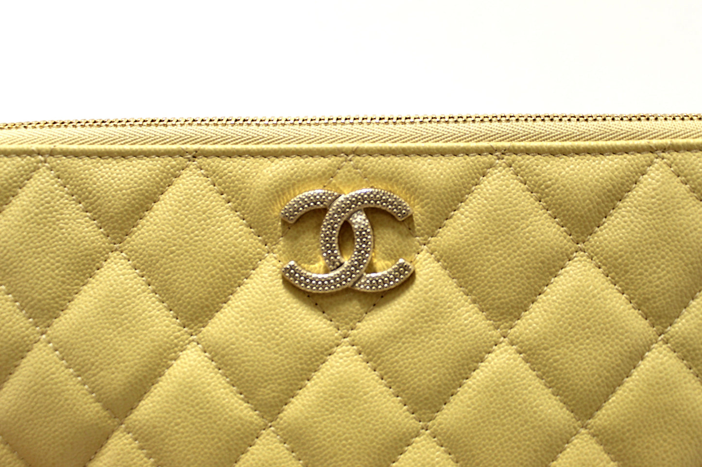 New Chanel Yellow Caviar Leather Classic Zipped O Case Pouch Clutch Bag
