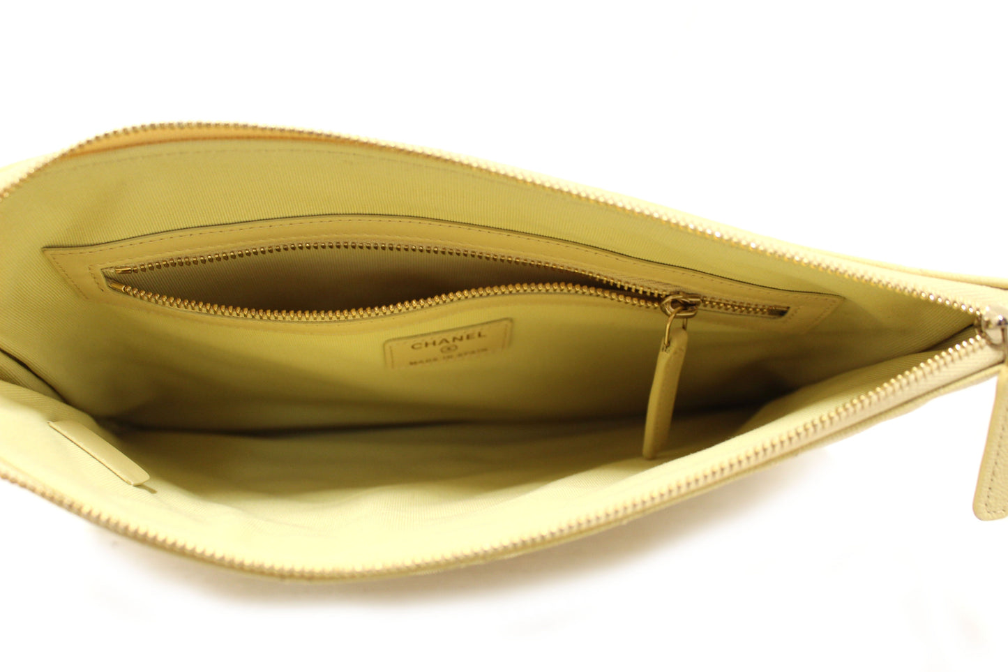 New Chanel Yellow Caviar Leather Classic Zipped O Case Pouch Clutch Bag