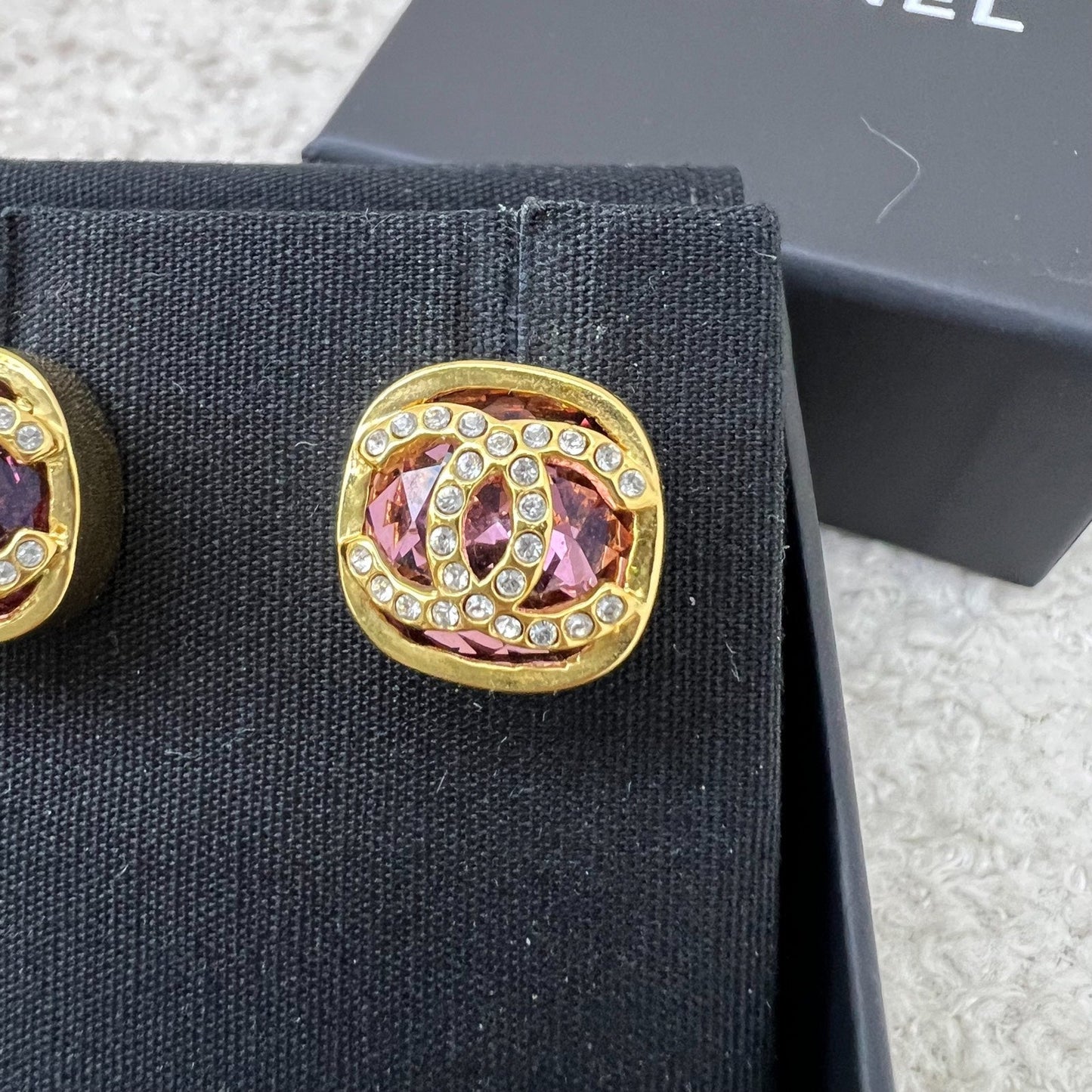 Chanel Pink Square Resin and Diamantés CC Logo Earrings in GHW