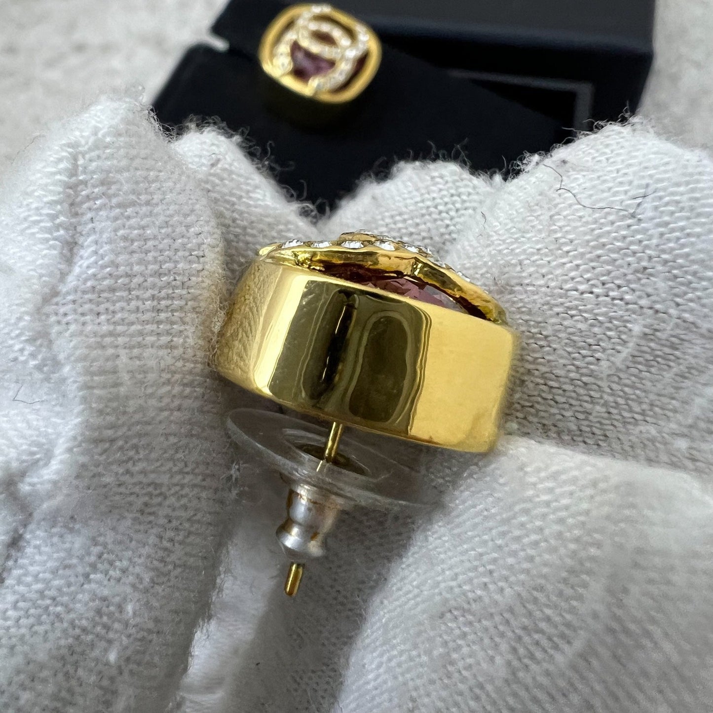 Chanel Pink Square Resin and Diamantés CC Logo Earrings in GHW