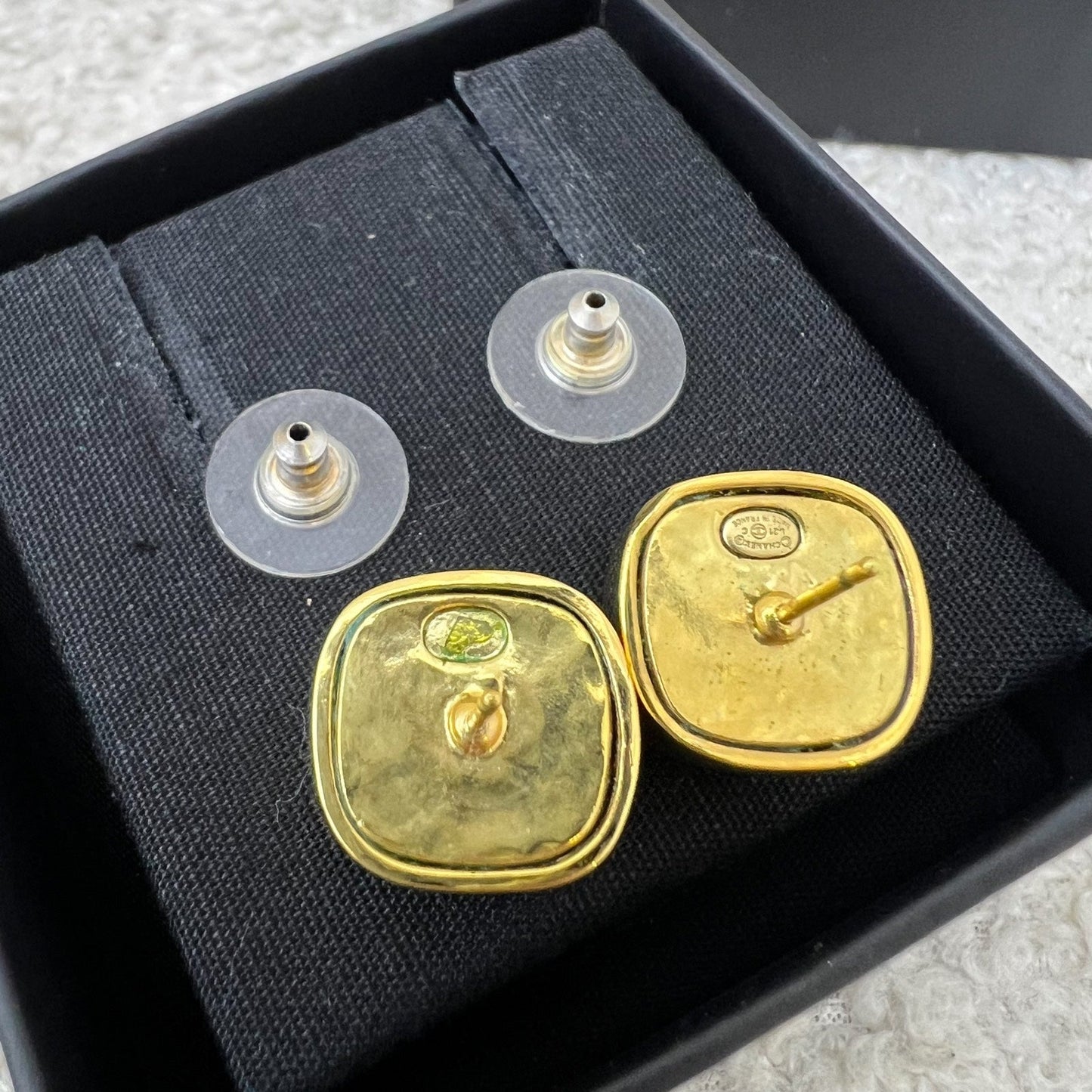 Chanel Pink Square Resin and Diamantés CC Logo Earrings in GHW