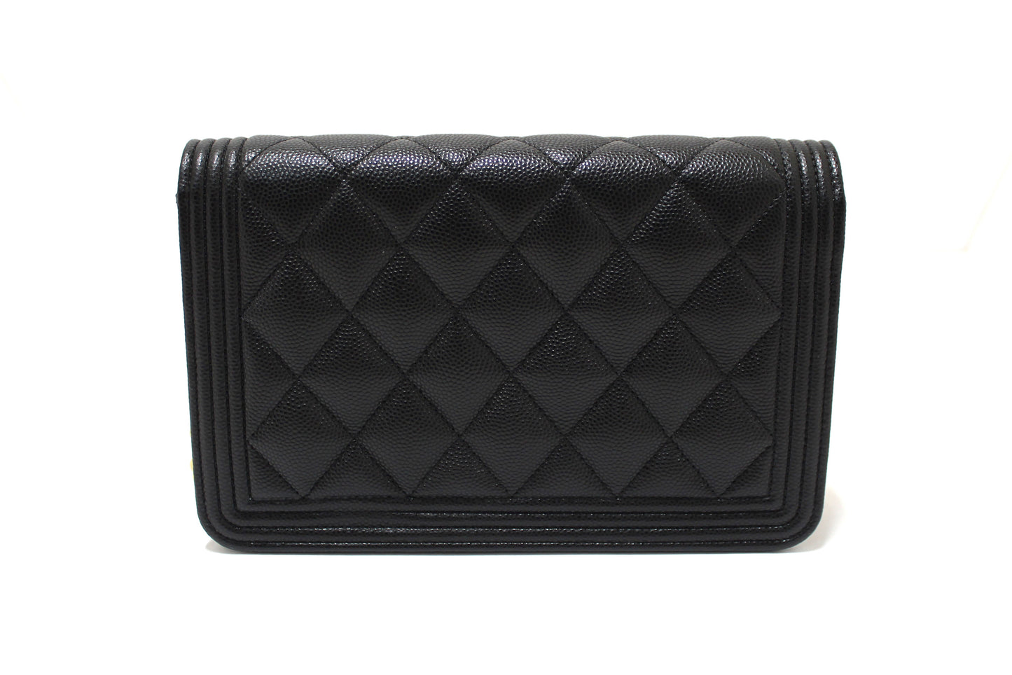 Chanel Black Caviar Quilted Leather Boy Wallet On Chain WOC