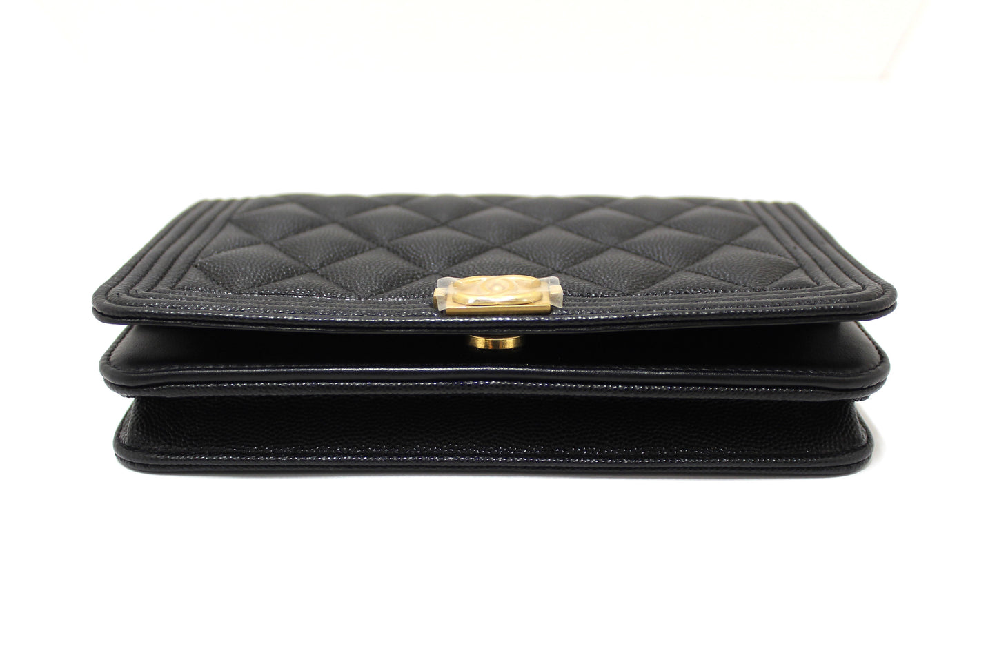 Chanel Black Caviar Quilted Leather Boy Wallet On Chain WOC