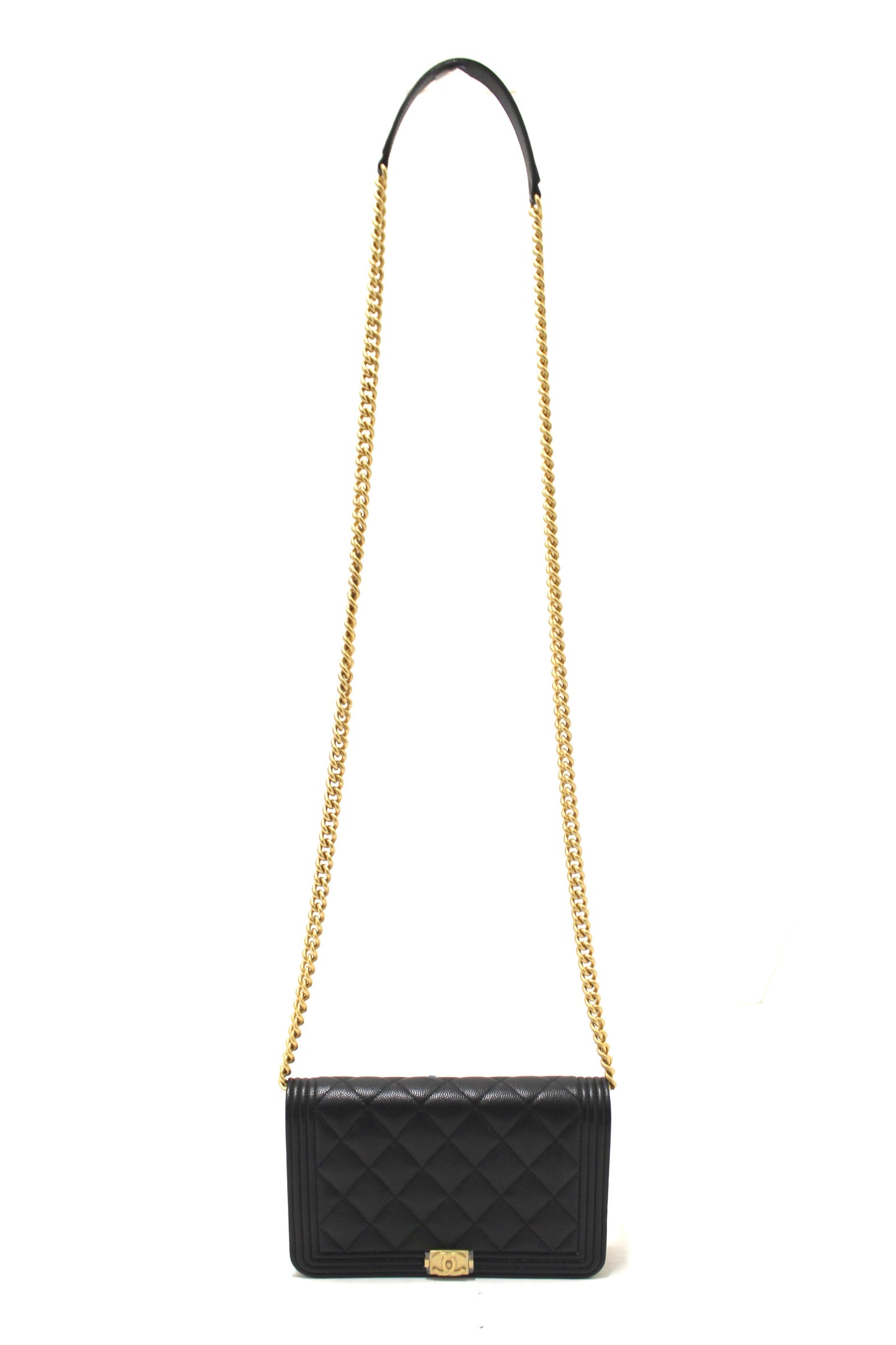 Chanel Black Caviar Quilted Leather Boy Wallet On Chain WOC