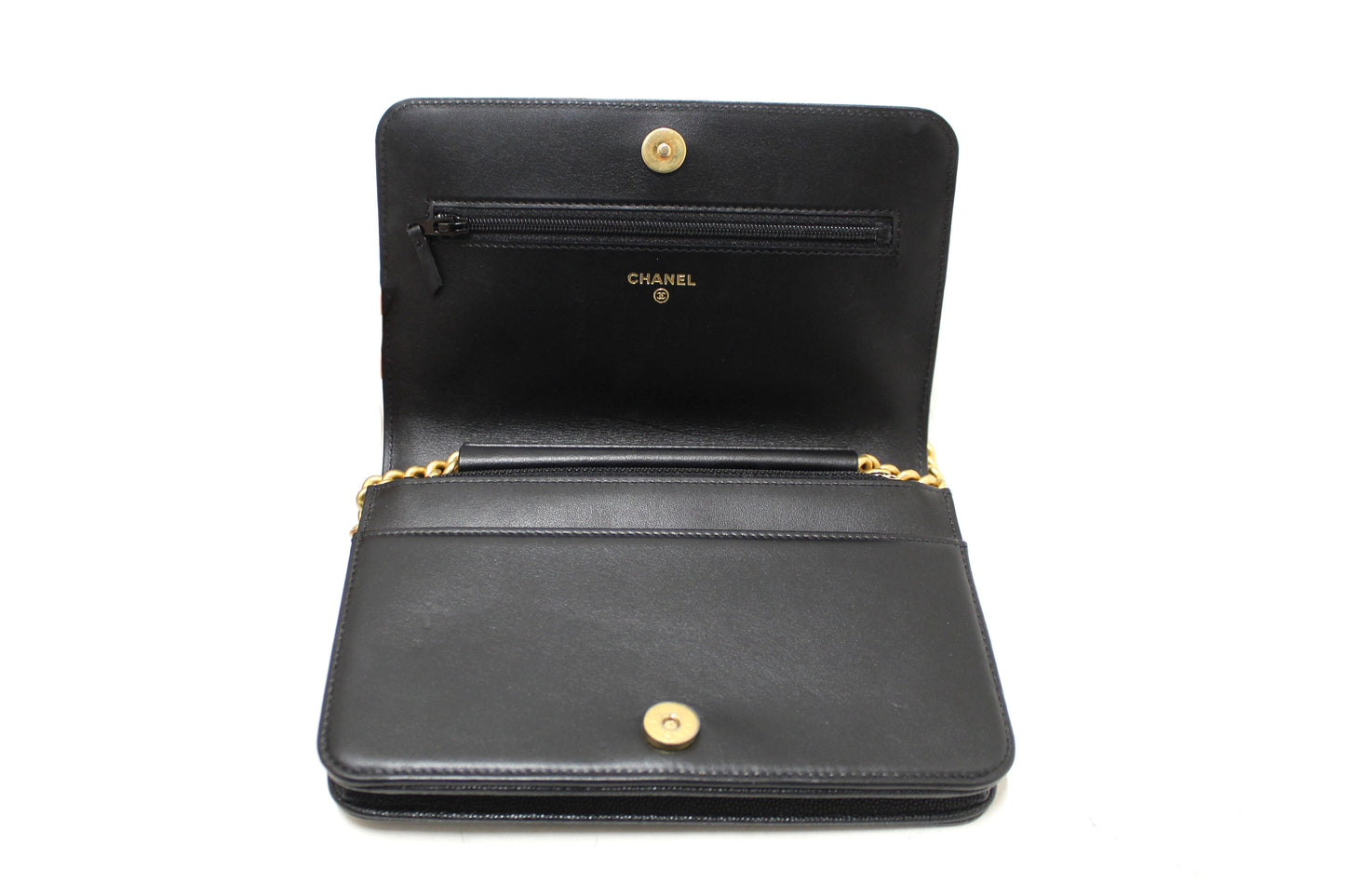 Chanel Black Caviar Quilted Leather Boy Wallet On Chain WOC