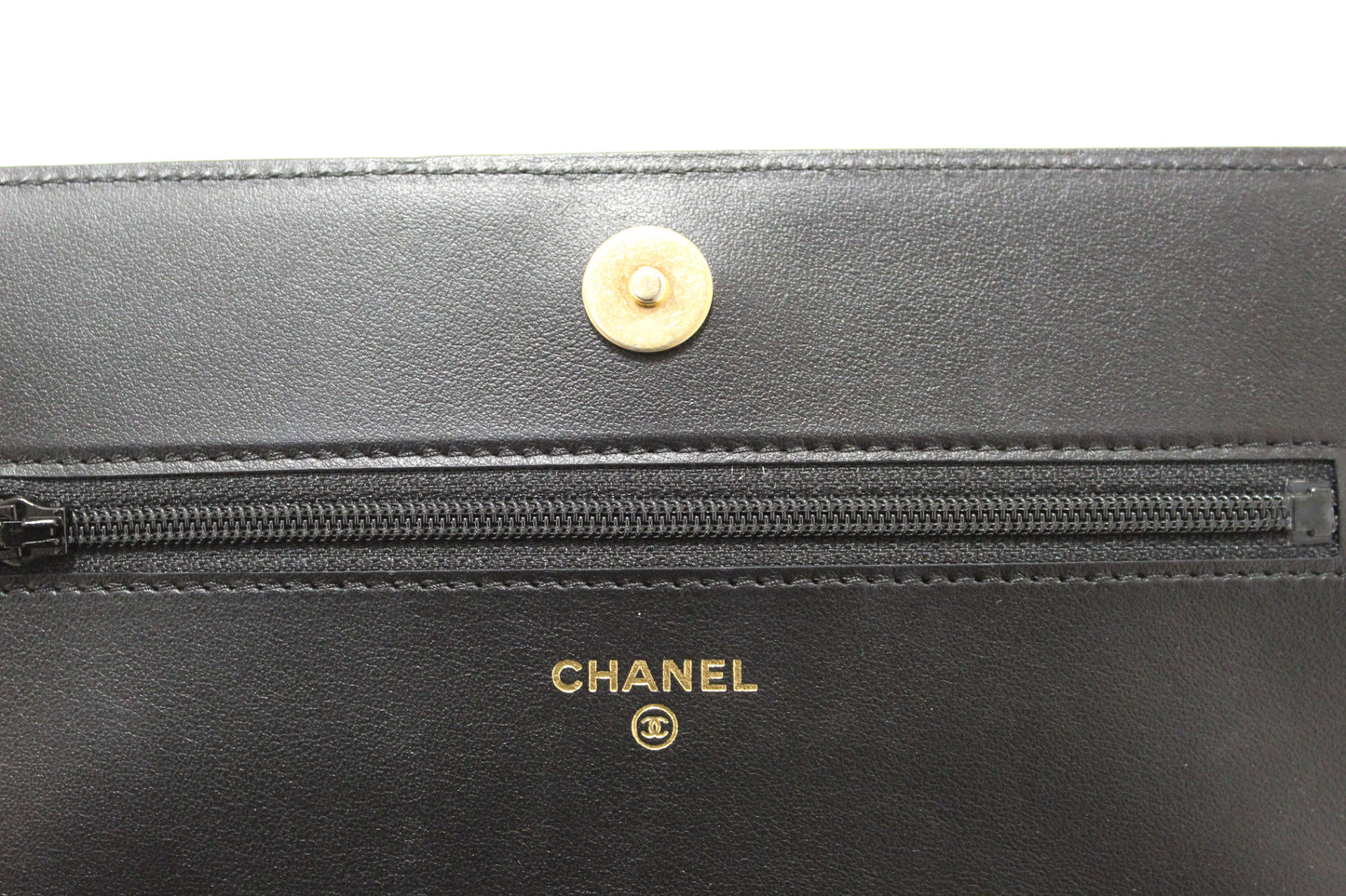 Chanel Black Caviar Quilted Leather Boy Wallet On Chain WOC