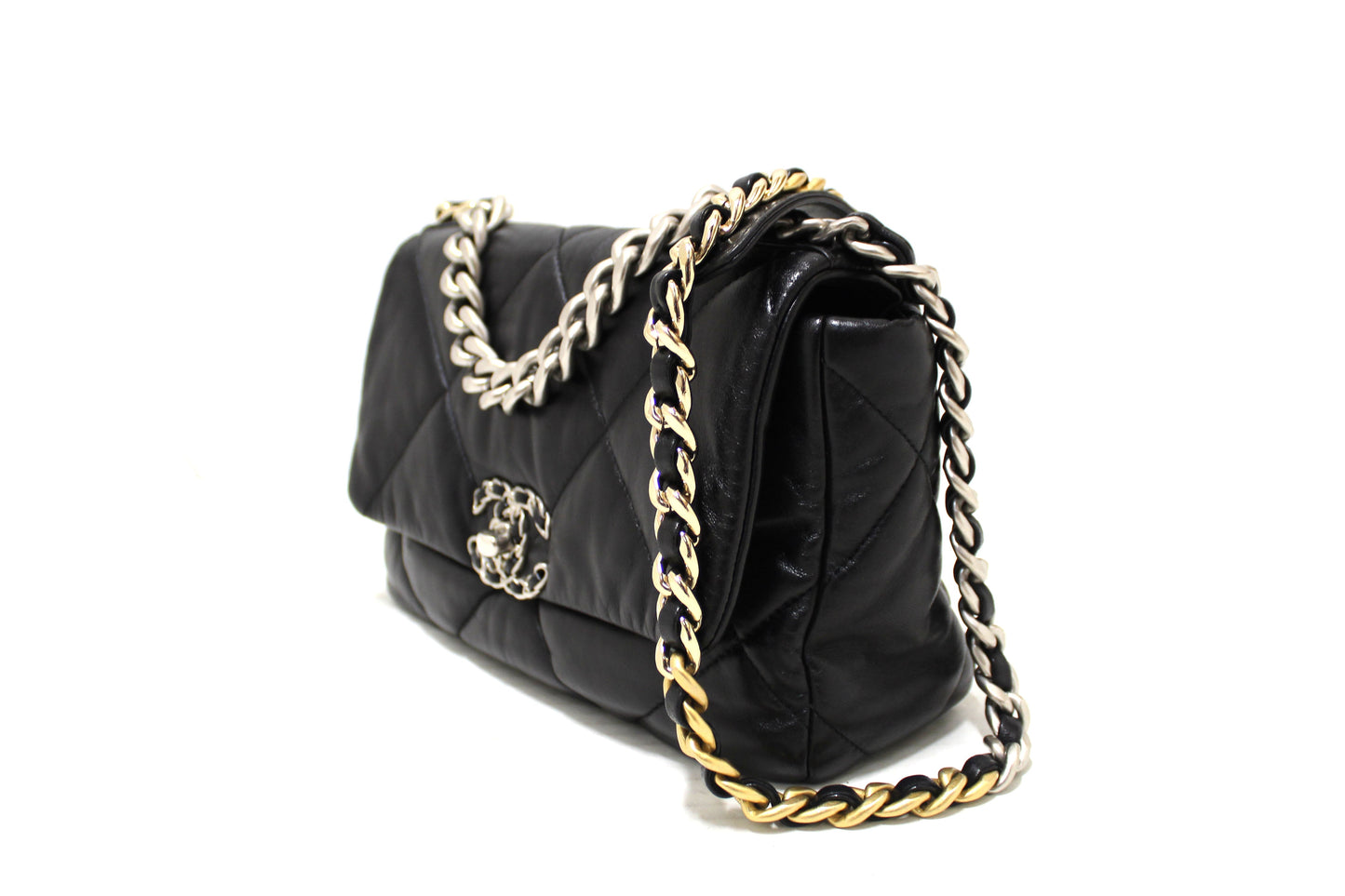 Chanel 19 Medium Black Quilted Lambskin Leather Shoulder Crossbody Bag