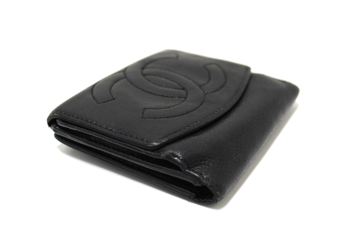 Vintage Chanel Black Caviar Leather Timeless CC Small Wallet