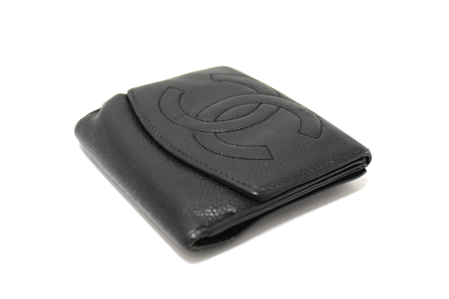 Vintage Chanel Black Caviar Leather Timeless CC Small Wallet
