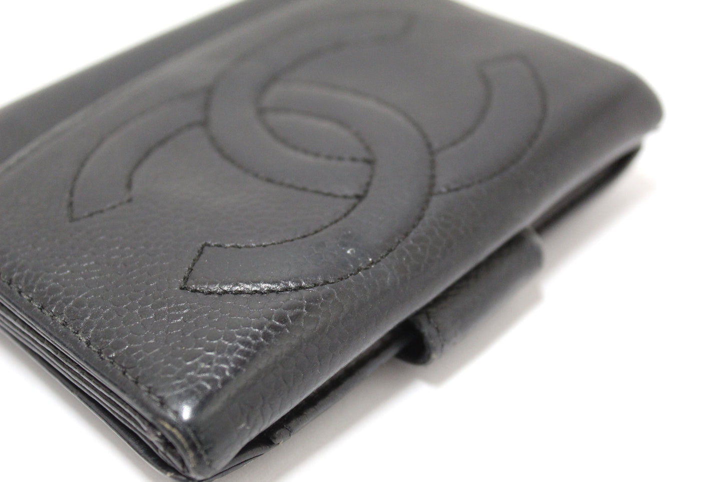 Vintage Chanel Black Caviar Leather Timeless CC Small Wallet