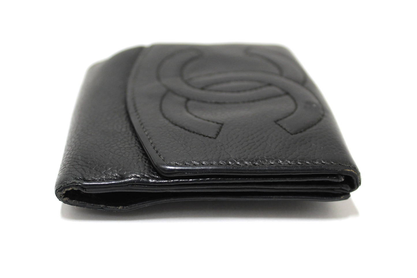 Vintage Chanel Black Caviar Leather Timeless CC Small Wallet