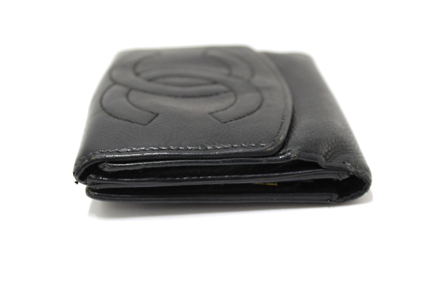 Vintage Chanel Black Caviar Leather Timeless CC Small Wallet