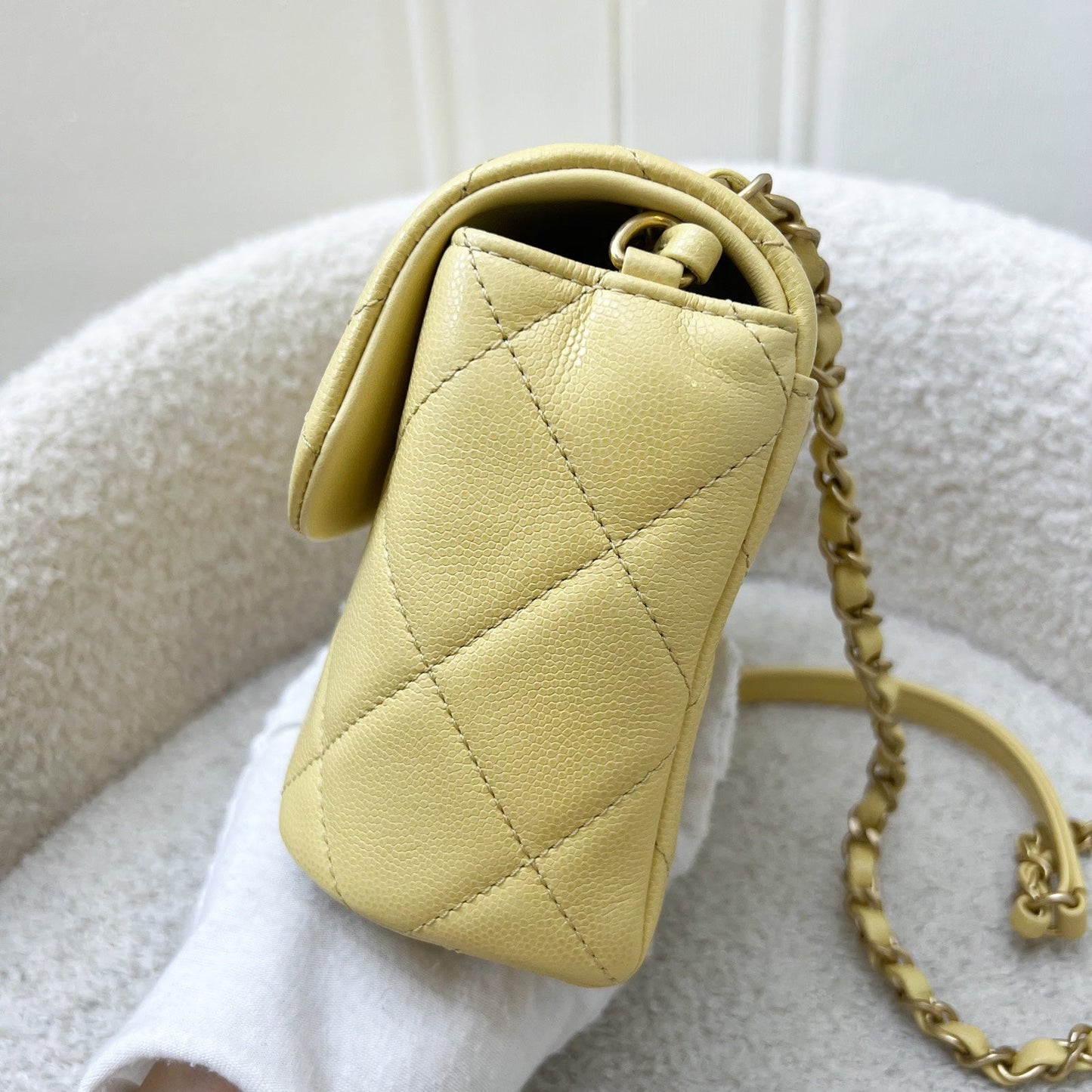 Chanel 22P Seasonal Square Mini in Light Yellow Caviar GHW