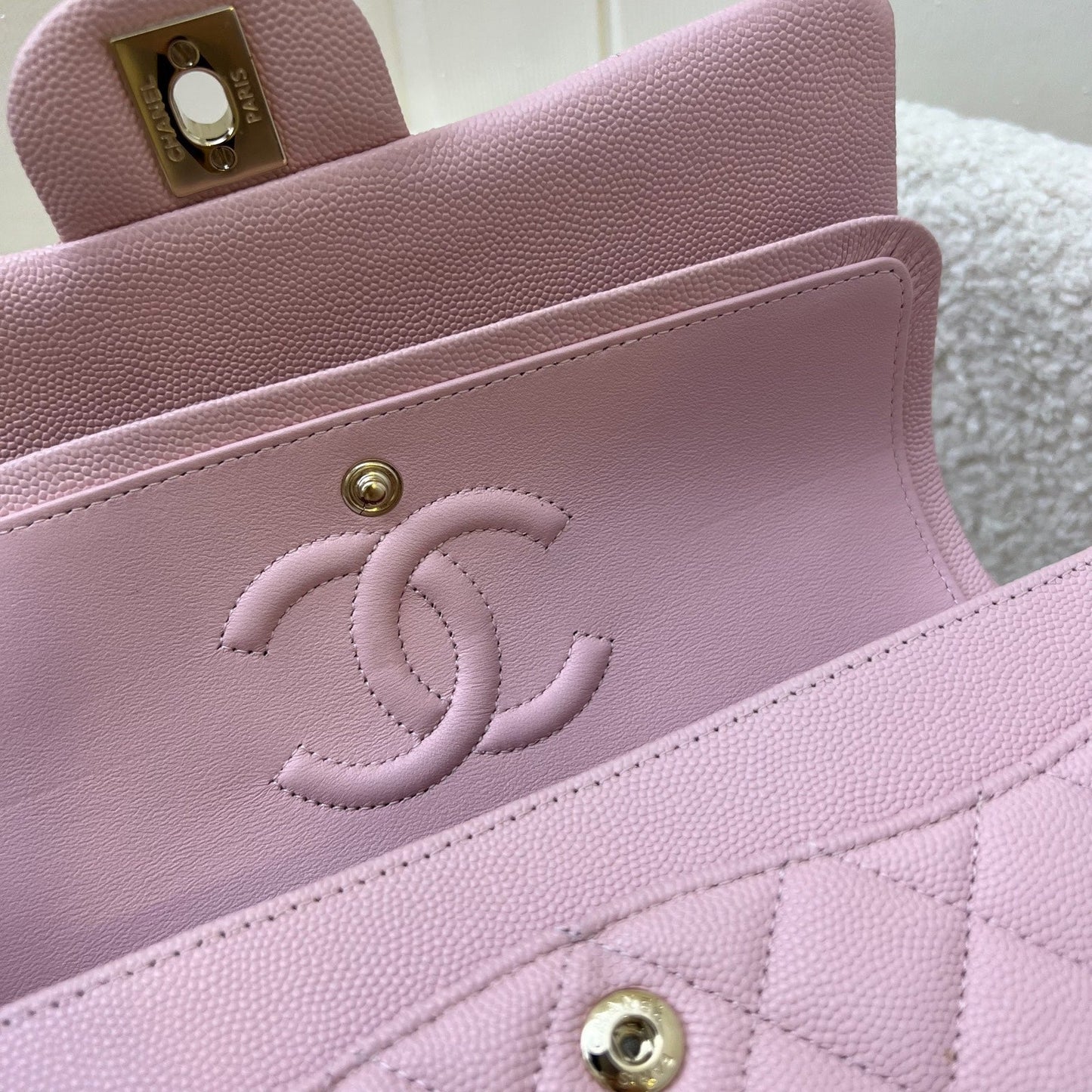 Chanel Small Classic Flap CF in 22B Pink Caviar and LGHW