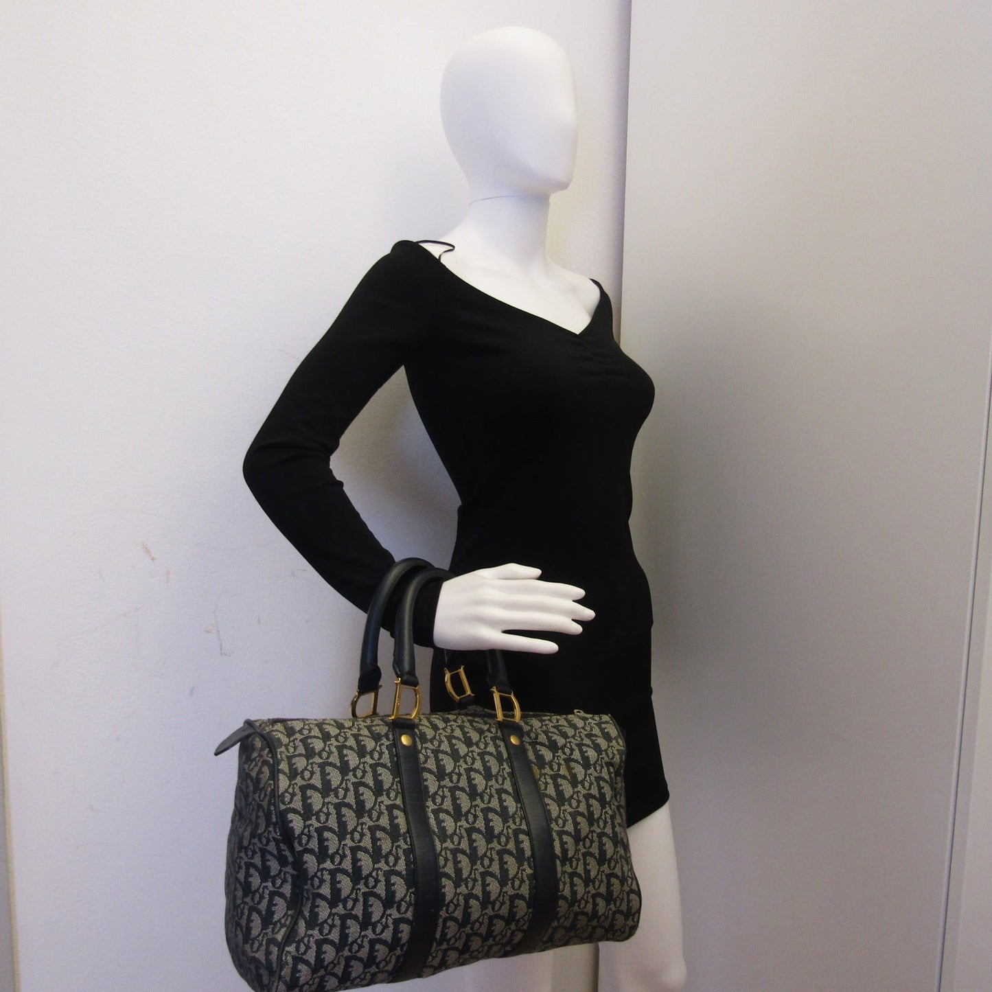 CHRISTIAN DIOR Bowling Handbag in Blue Fabric