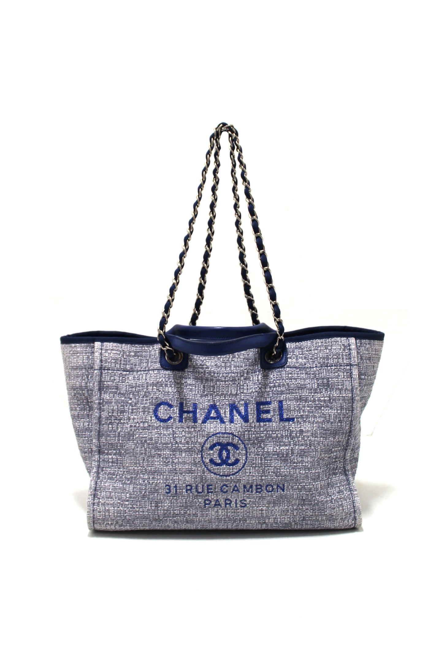 Chanel Blue Tweed Maxi Deauville Shopping Tote