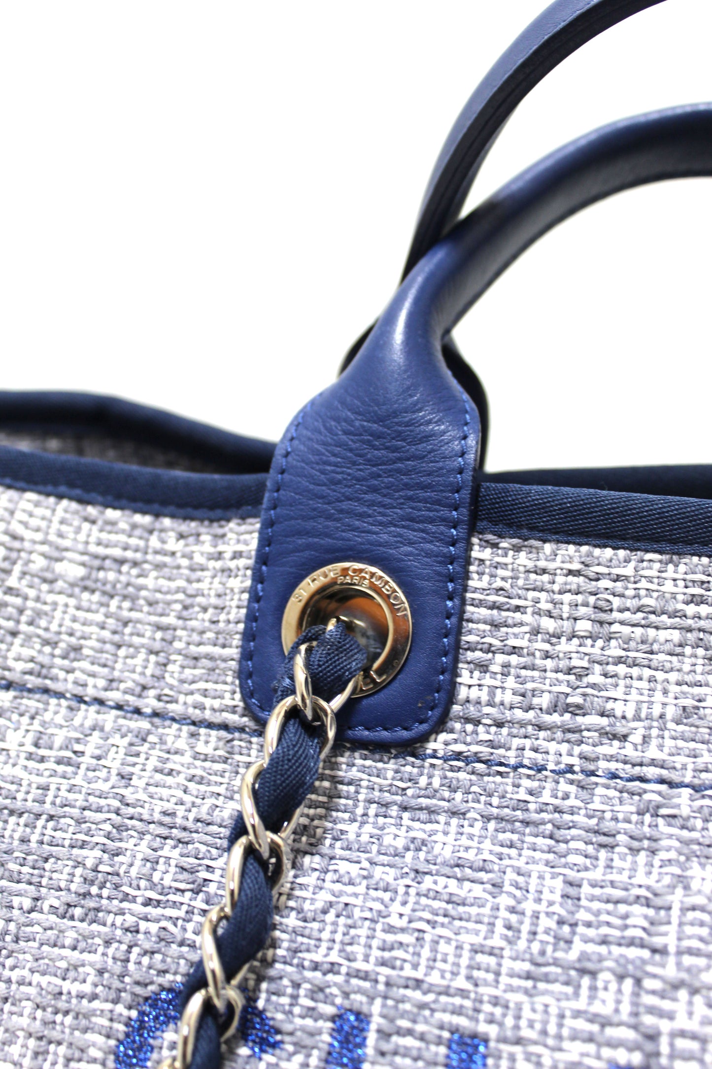 Chanel Blue Tweed Maxi Deauville Shopping Tote