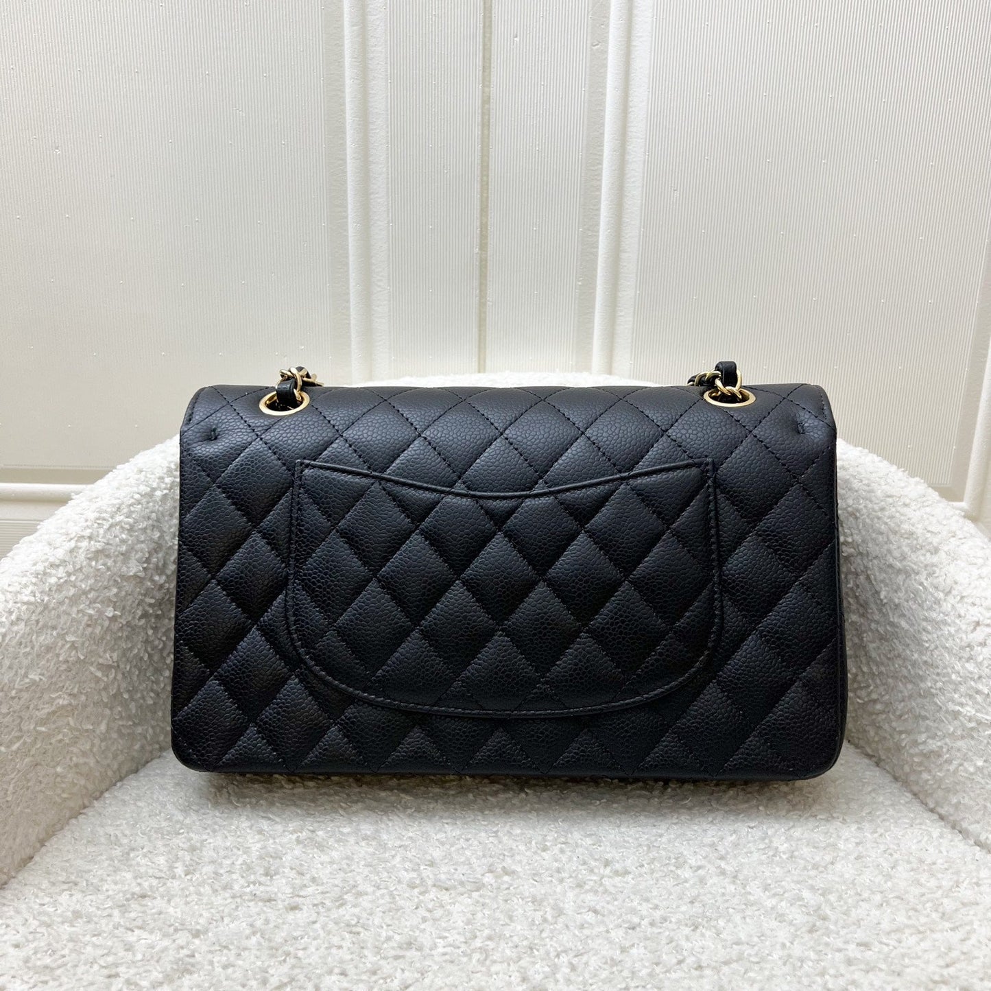 Chanel Medium Classic Flap CF in Black Caviar and GHW (Model: A01112)
