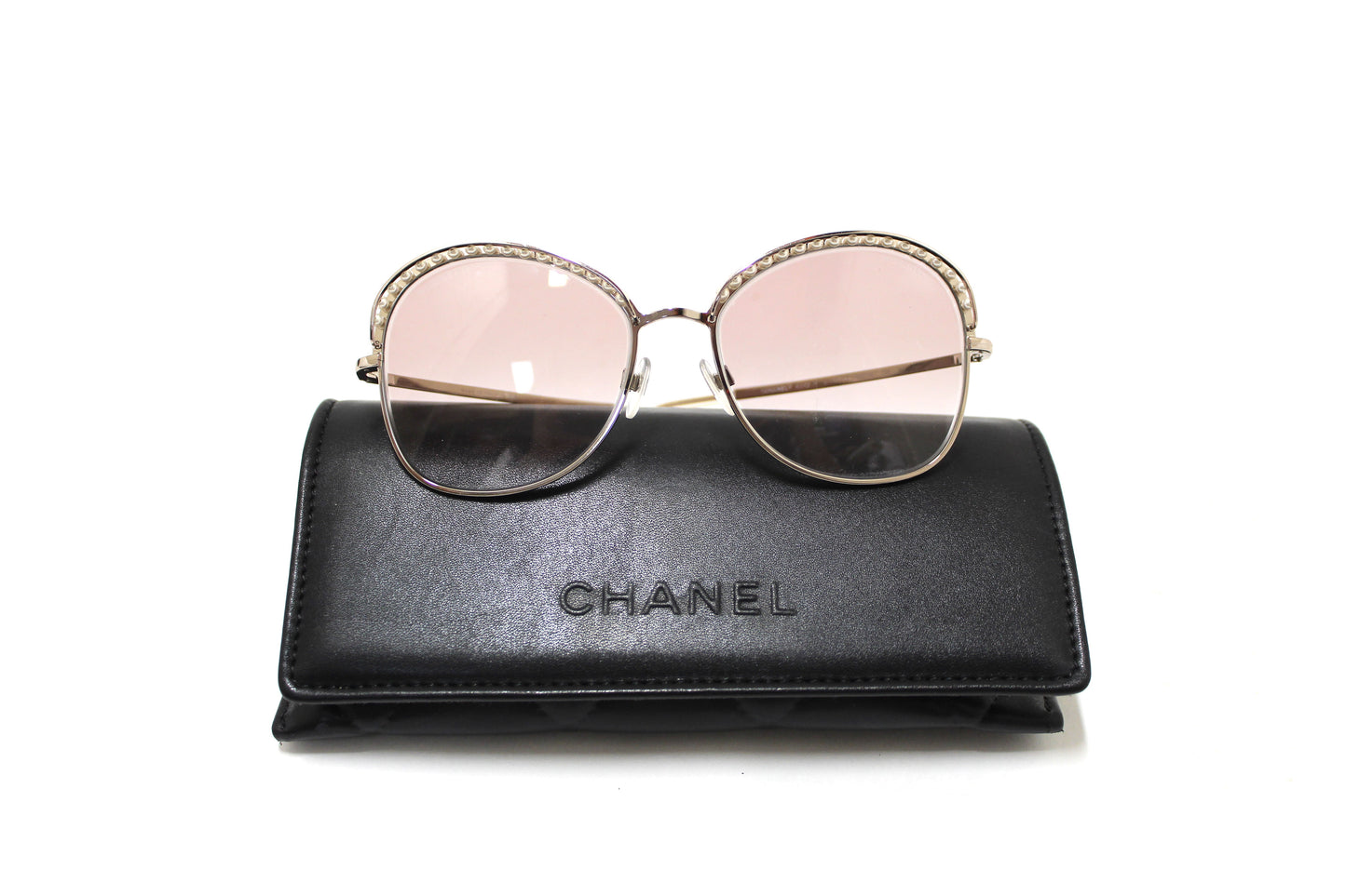 Chanel Light Gold-Tone Pearl Round Sunglasses