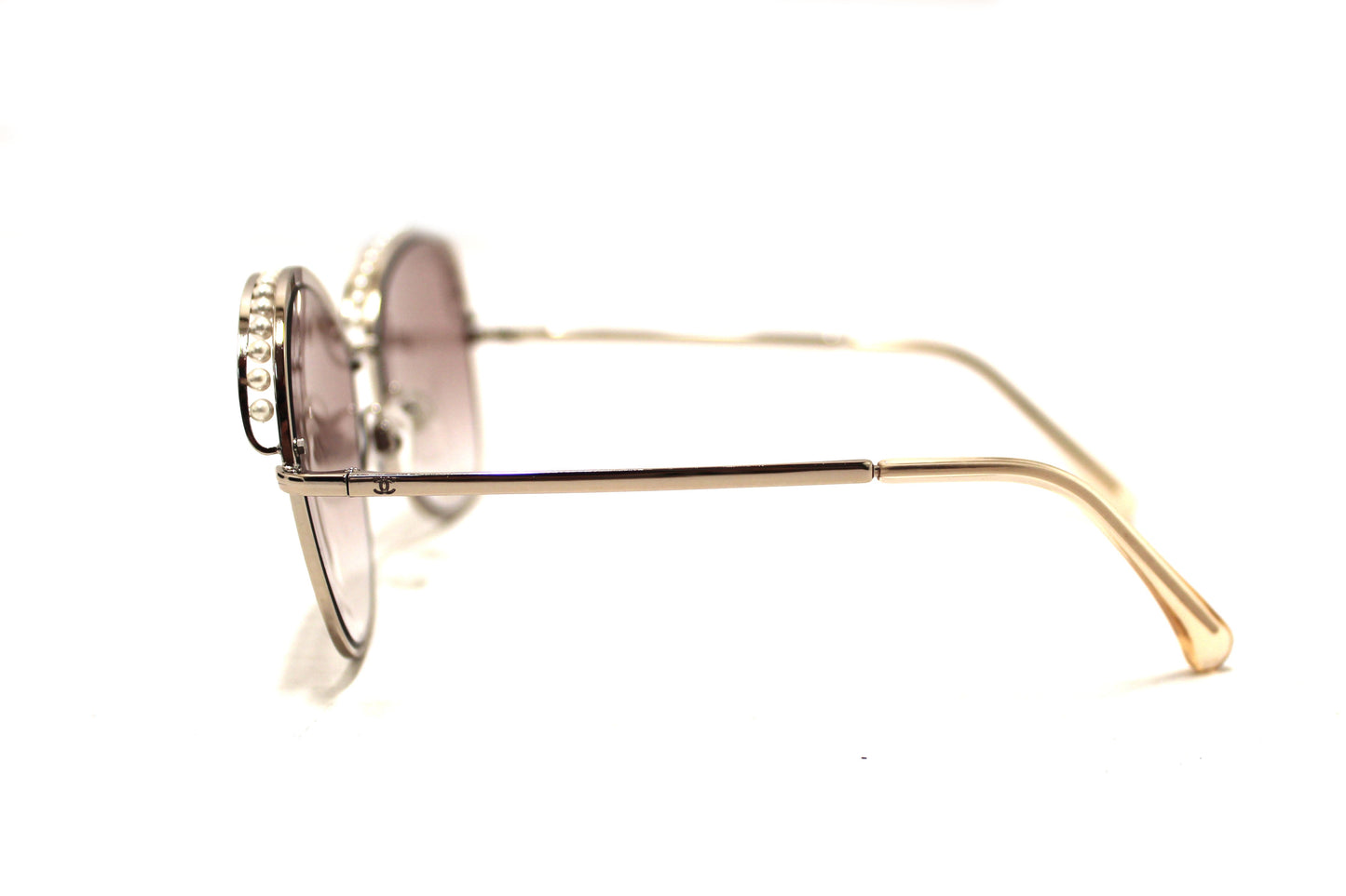 Chanel Light Gold-Tone Pearl Round Sunglasses