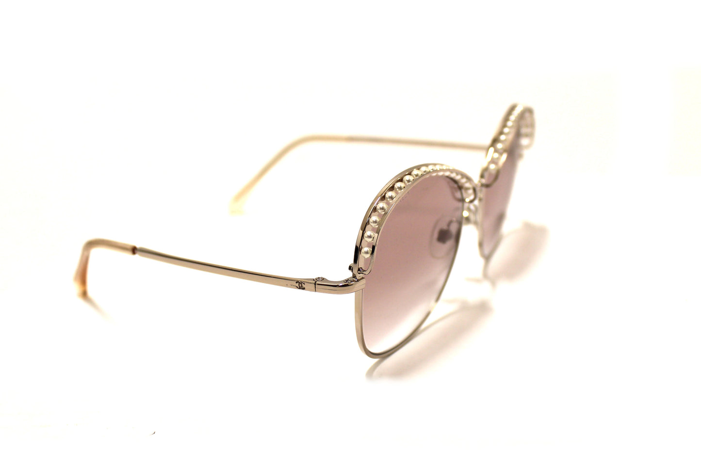 Chanel Light Gold-Tone Pearl Round Sunglasses