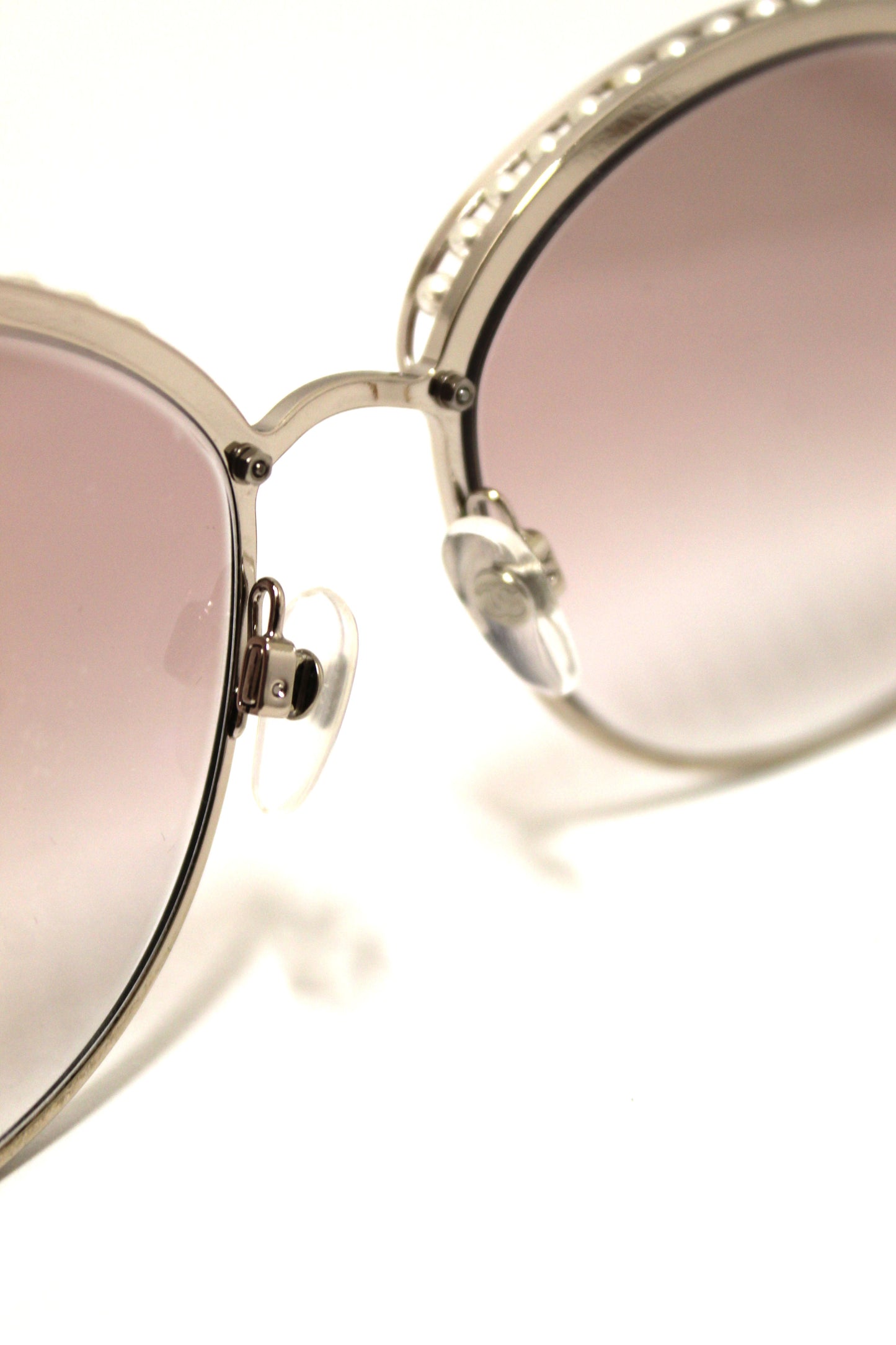 Chanel Light Gold-Tone Pearl Round Sunglasses