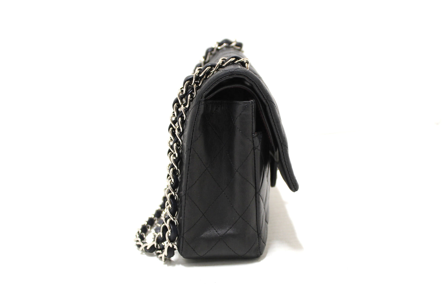 Chanel Black Lambskin Leather Medium Classic Flap Chain Bag