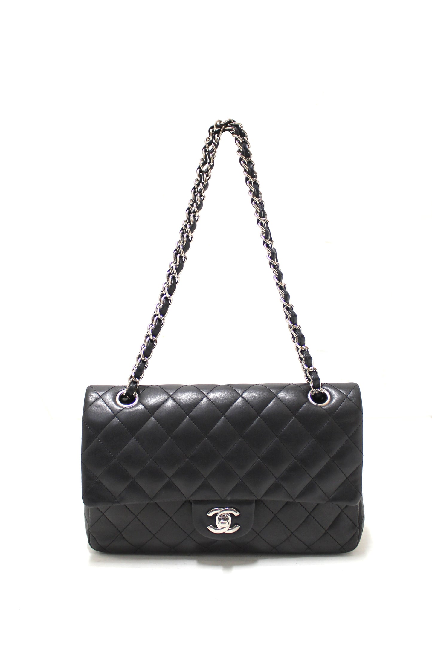 Chanel Black Lambskin Leather Medium Classic Flap Chain Bag