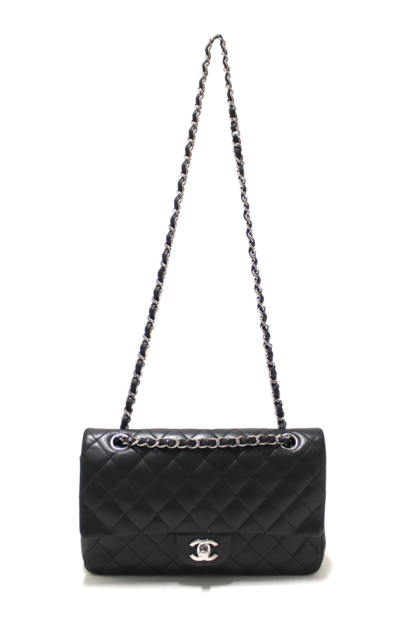 Chanel Black Lambskin Leather Medium Classic Flap Chain Bag