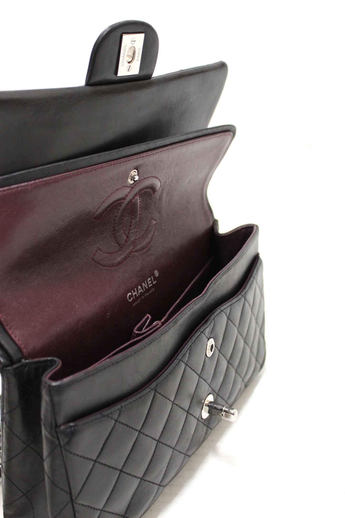 Chanel Black Lambskin Leather Medium Classic Flap Chain Bag
