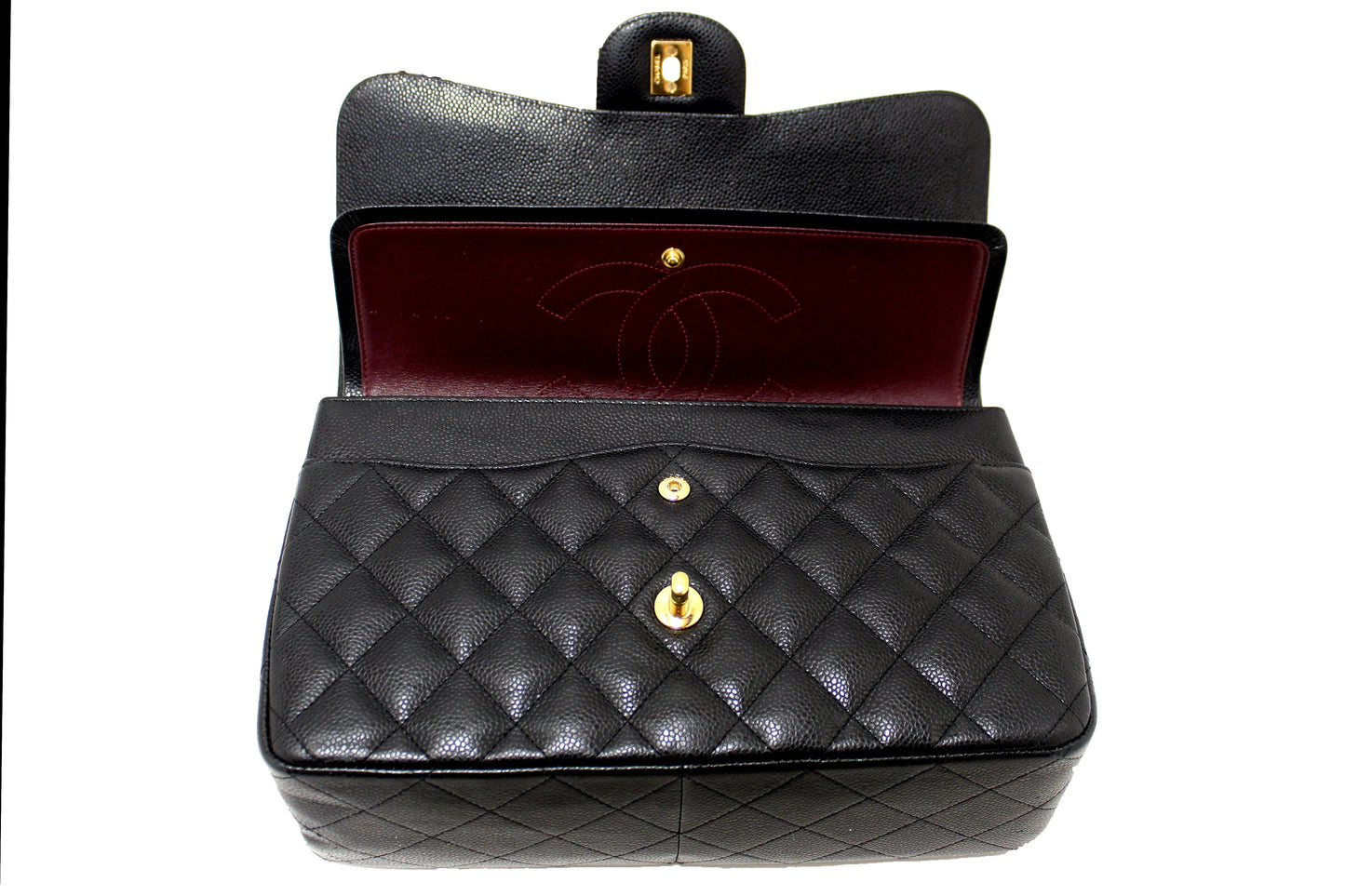 Chanel Black Quilted Caviar Leather Classic Jumbo Double Flap Bag