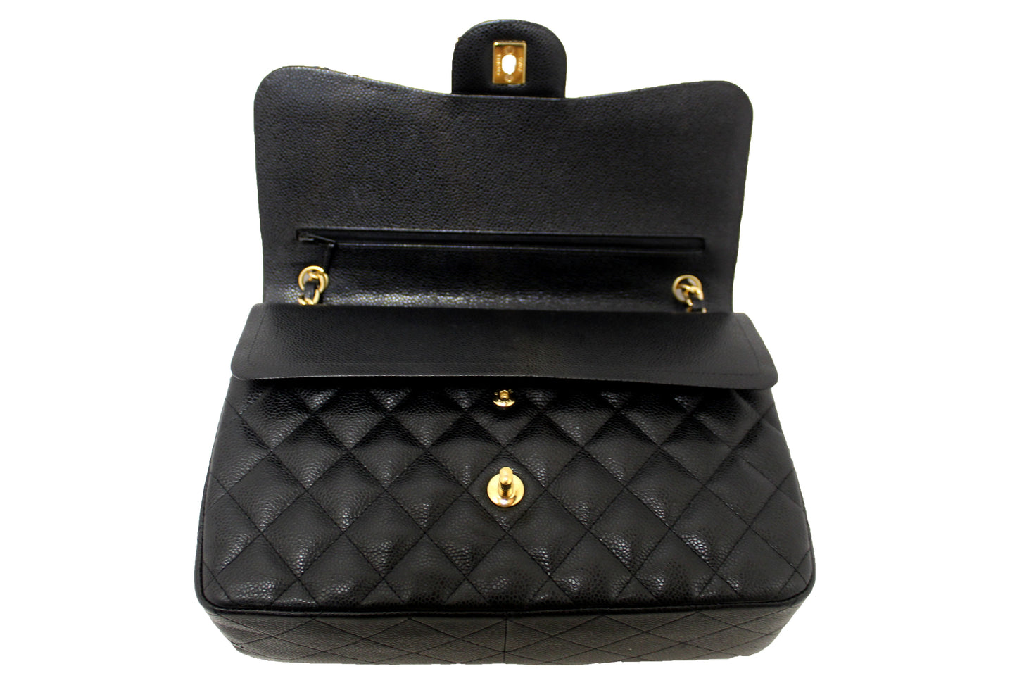 Chanel Black Quilted Caviar Leather Classic Jumbo Double Flap Bag