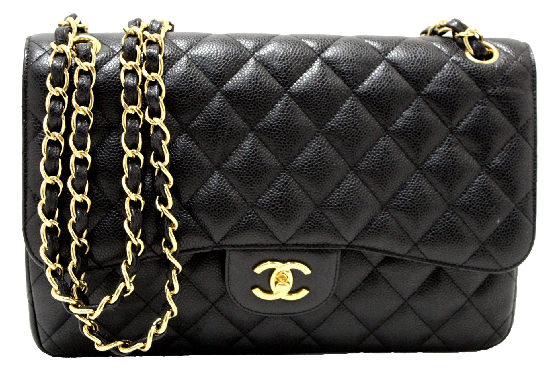 Chanel Black Quilted Caviar Leather Classic Jumbo Double Flap B | Havik Shop.com - Shop Now at Havik Shop.com