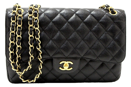 Chanel Black Quilted Caviar Leather Classic Jumbo Double Flap B | Havik Shop.com - Shop Now at Havik Shop.com