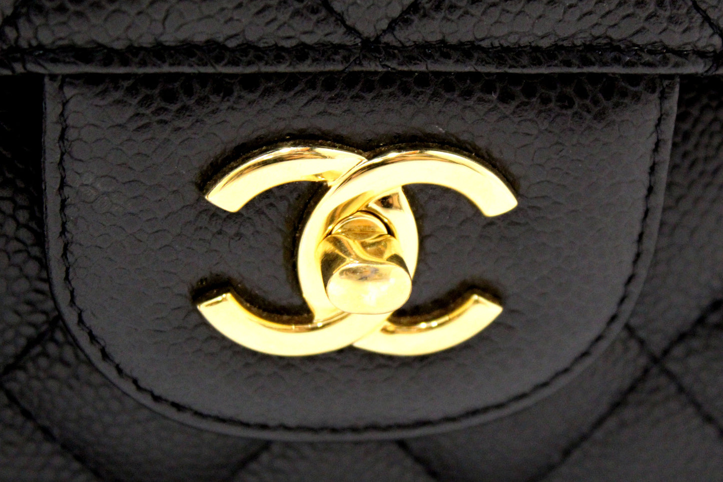 Chanel Black Quilted Caviar Leather Classic Jumbo Double Flap Bag