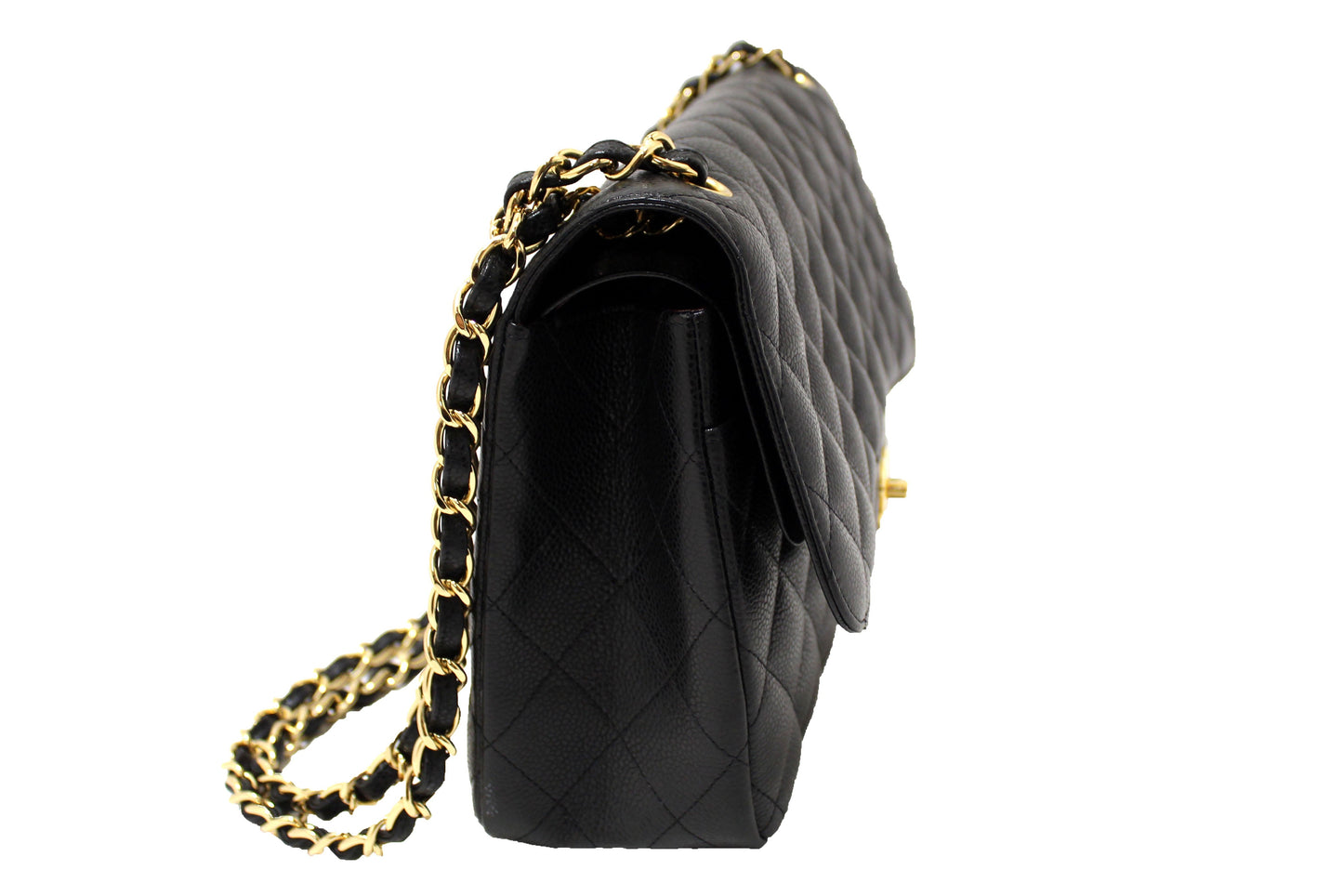 Chanel Black Quilted Caviar Leather Classic Jumbo Double Flap Bag