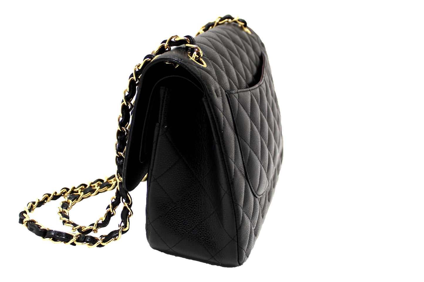 Chanel Black Quilted Caviar Leather Classic Jumbo Double Flap Bag
