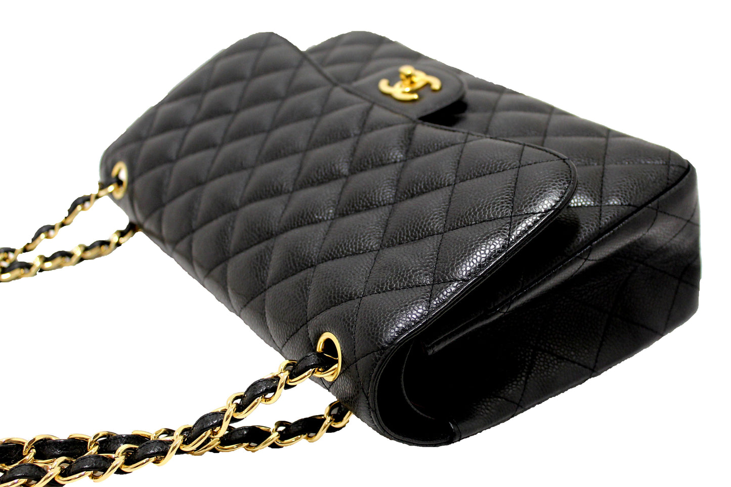 Chanel Black Quilted Caviar Leather Classic Jumbo Double Flap Bag