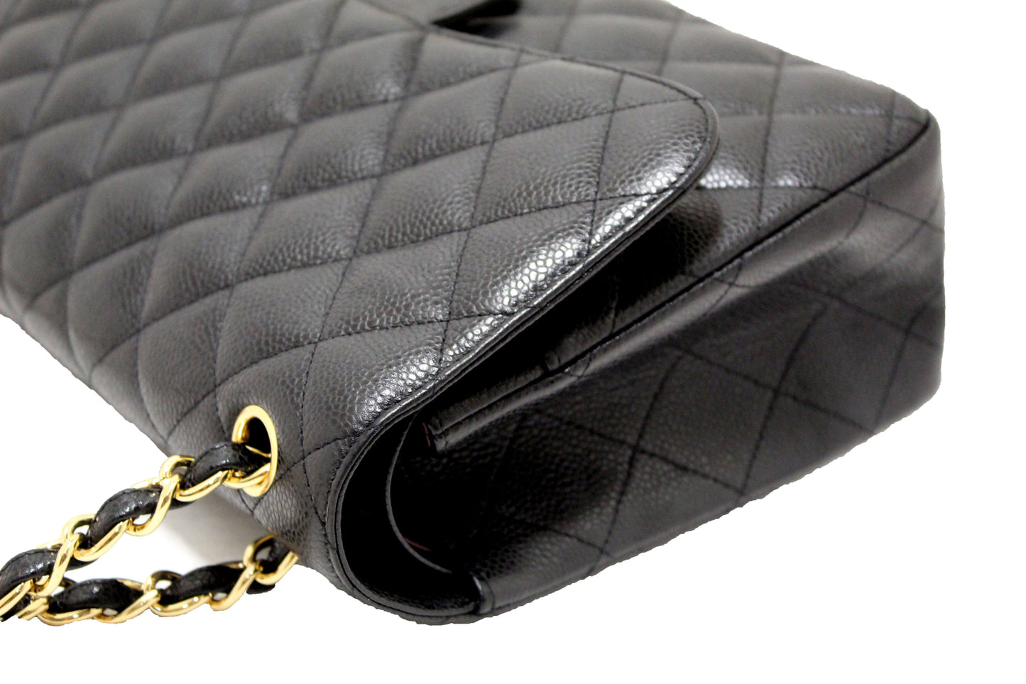 Chanel Black Quilted Caviar Leather Classic Jumbo Double Flap Bag