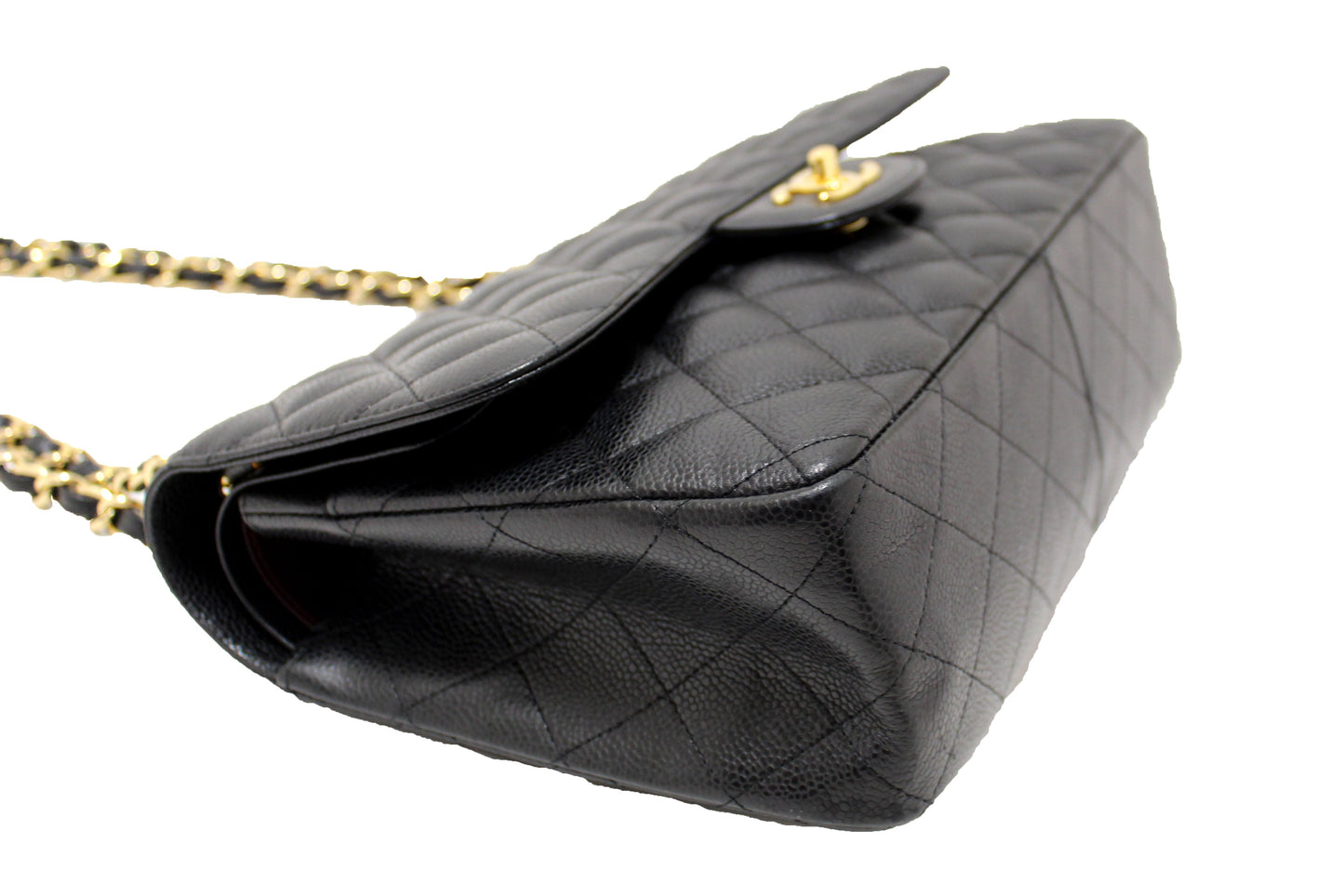 Chanel Black Quilted Caviar Leather Classic Jumbo Double Flap Bag