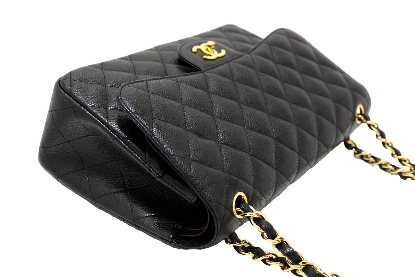 Chanel Black Quilted Caviar Leather Classic Jumbo Double Flap Bag