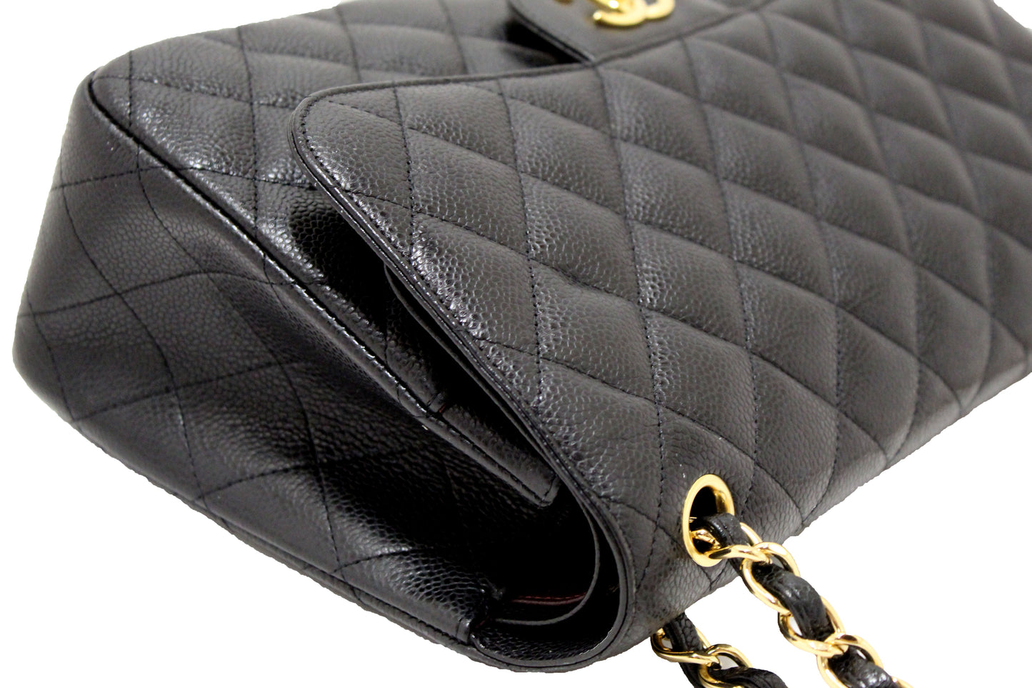 Chanel Black Quilted Caviar Leather Classic Jumbo Double Flap Bag